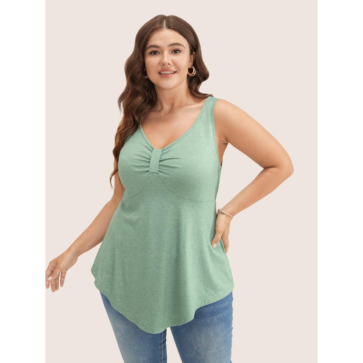Plus Size Solid Ruched Detail Asymmetrical Hem Tank Top Women Mint Elegant Gathered Heart neckline Everyday Tank Tops Camis BloomChic 30/6X Product Image