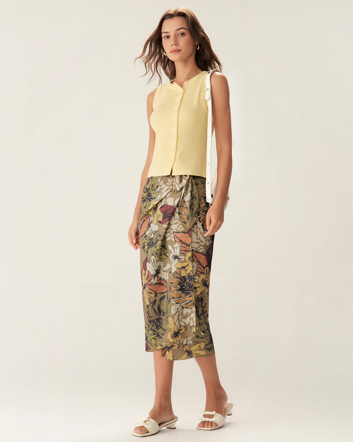 Yellow Round Neck Button Knit Vest Product Image