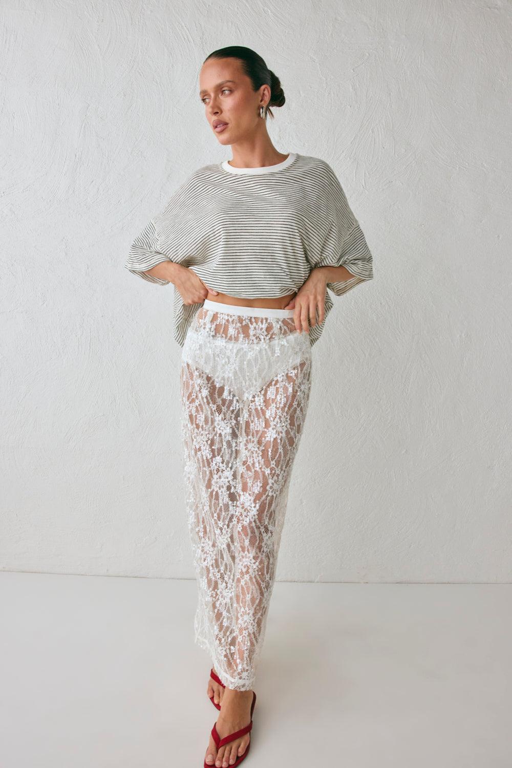 Devyn Sequin Midi Skirt White Product Image