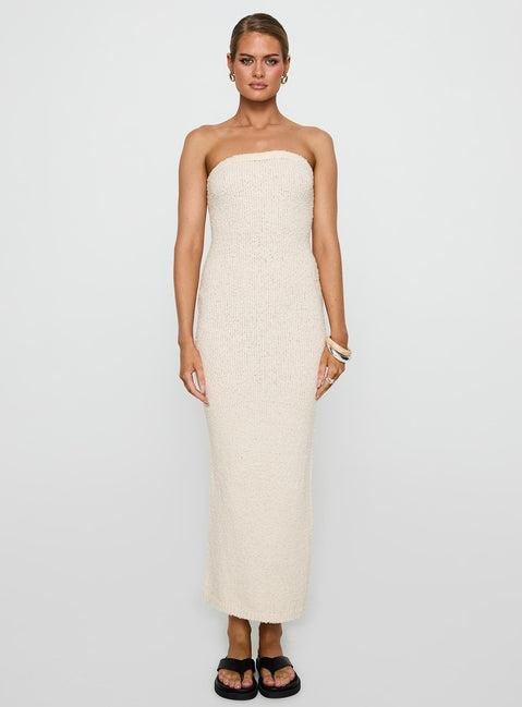 Cloud Strapless Boucle Maxi Dress Cream Product Image