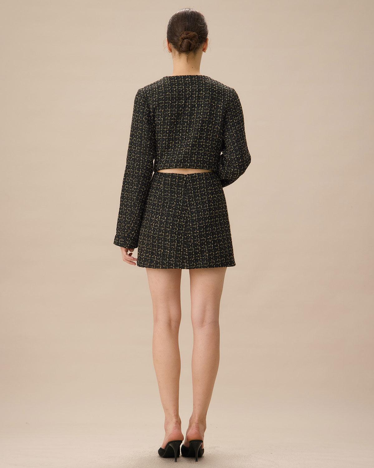 Black Single-Breasted Tweed Jacket Product Image