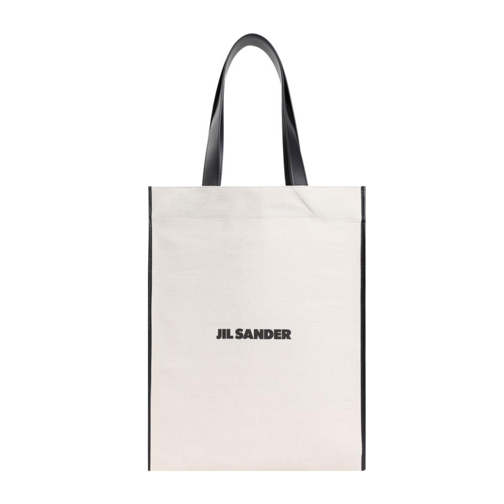 JIL SANDER Medium Flat Shopping Bag In White/black Product Image