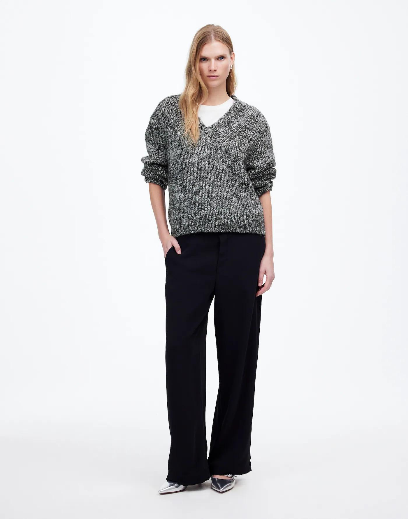 Marled Chunky V-Neck Sweater Product Image