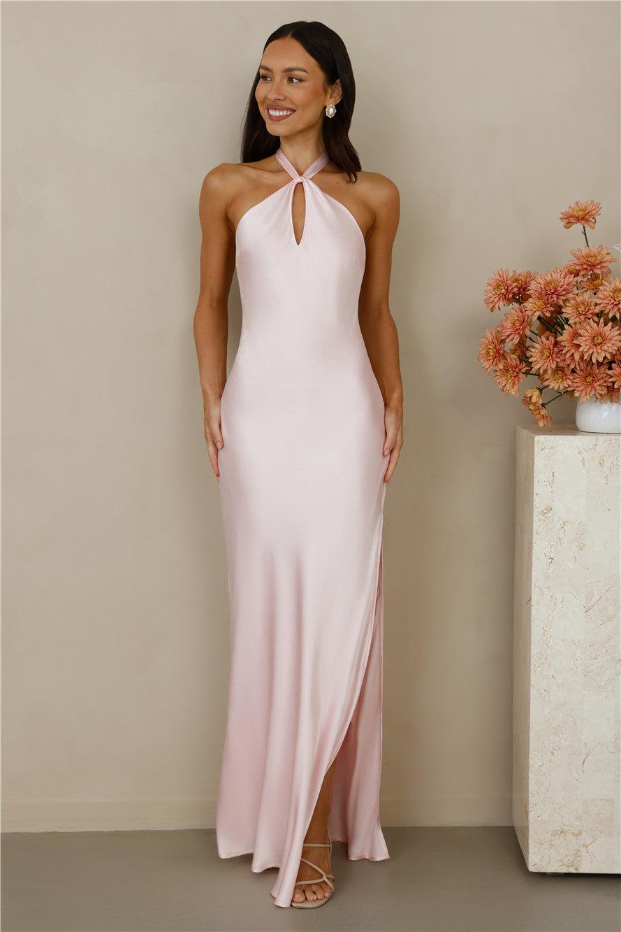 The Delilah Satin Halter Maxi Dress Pink Product Image