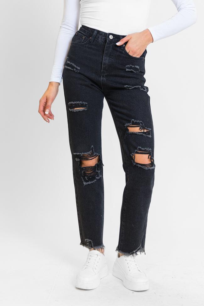 Megan Black Wash Distressed Straight Leg Tall Mom Jeans FINAL SALE Product Image