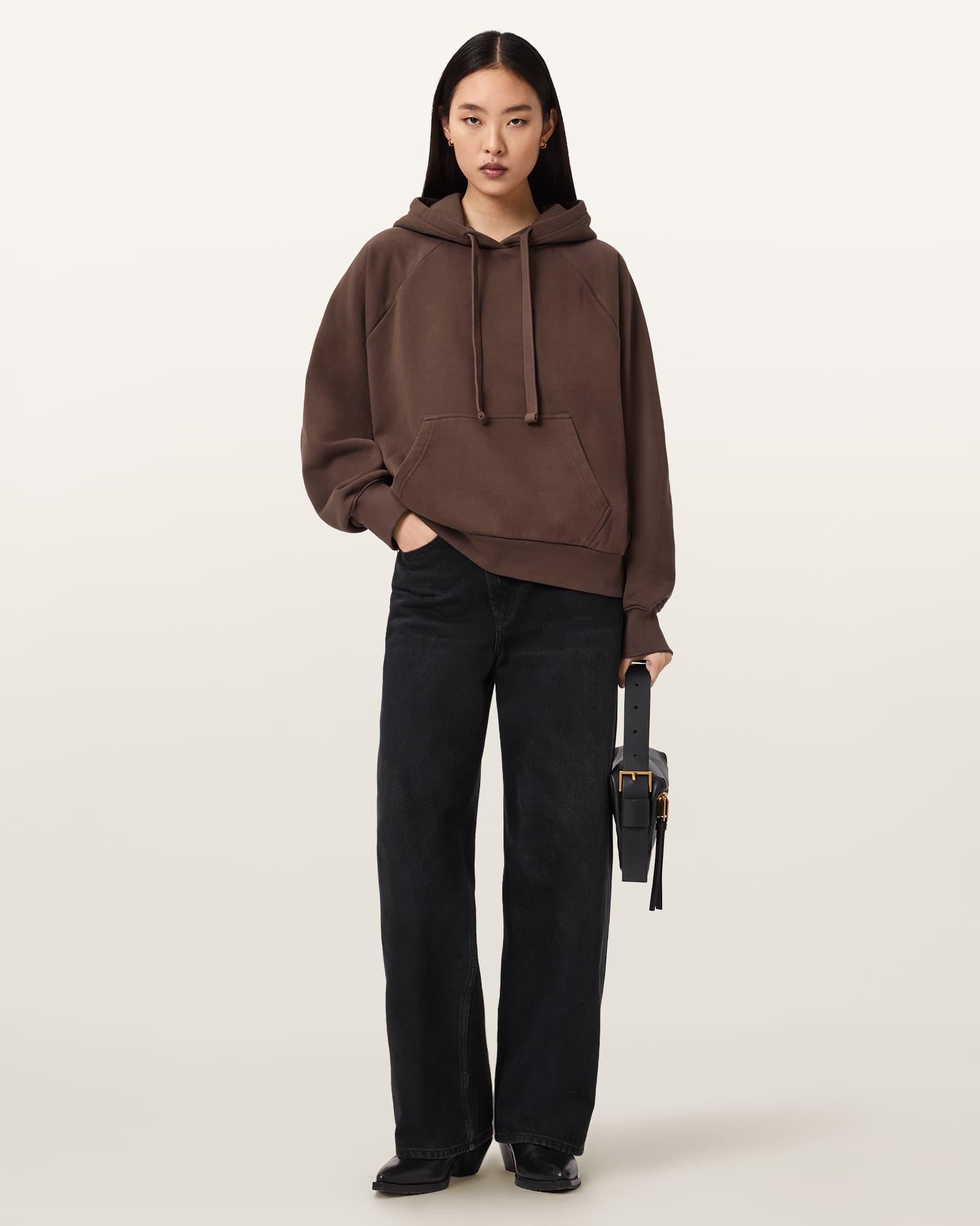 Talon Underground Sequin Oversized Hoodie Bitter Brown | ALLSAINTS US Product Image