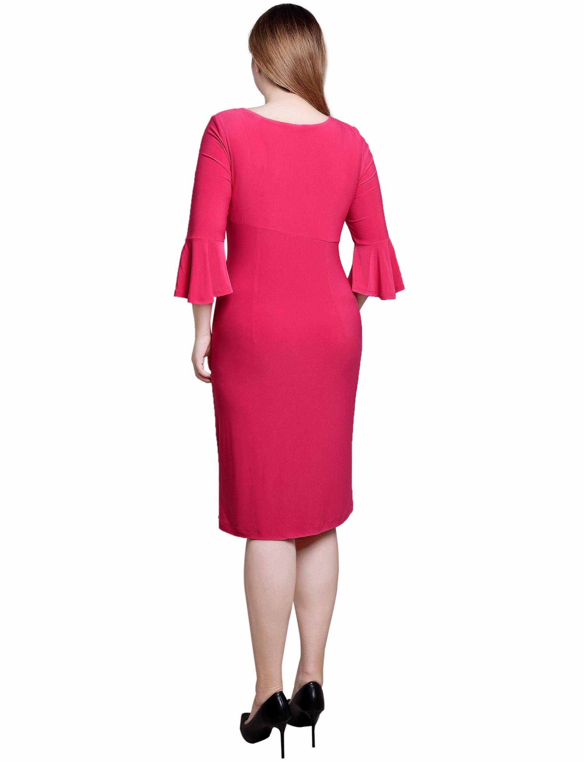 Pink 3/4 Length Trumpet Sleeve Dress Product Image