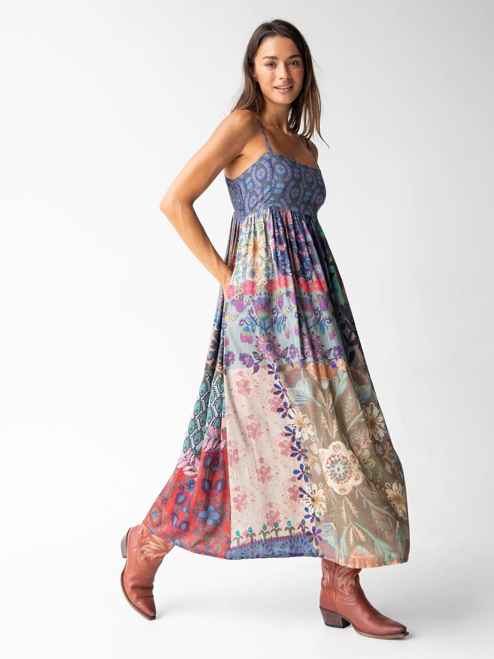 Bailey Maxi Dress - Blue Patchwork Product Image