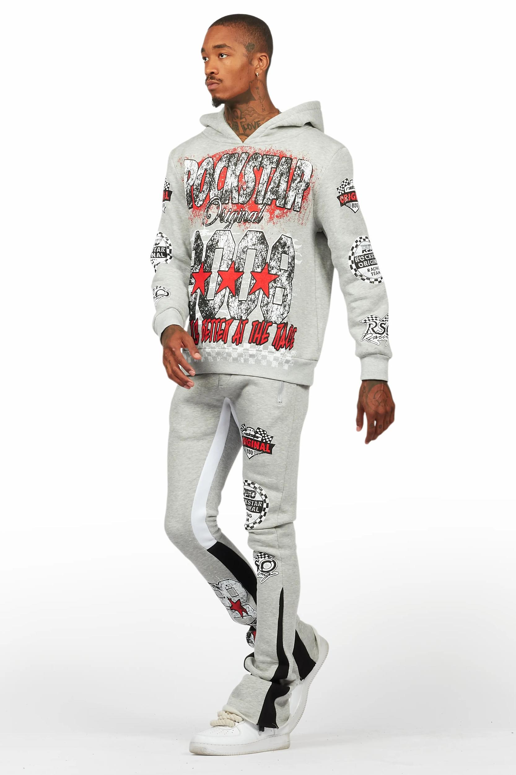 Racing Grung Heather Grey Hoodie/Stacked Flare Track Pant Set Male Product Image