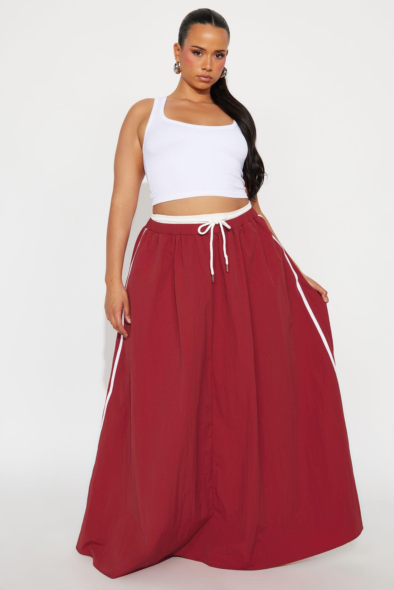 Sporty Gal Striped Maxi Skirt - Red Female Product Image