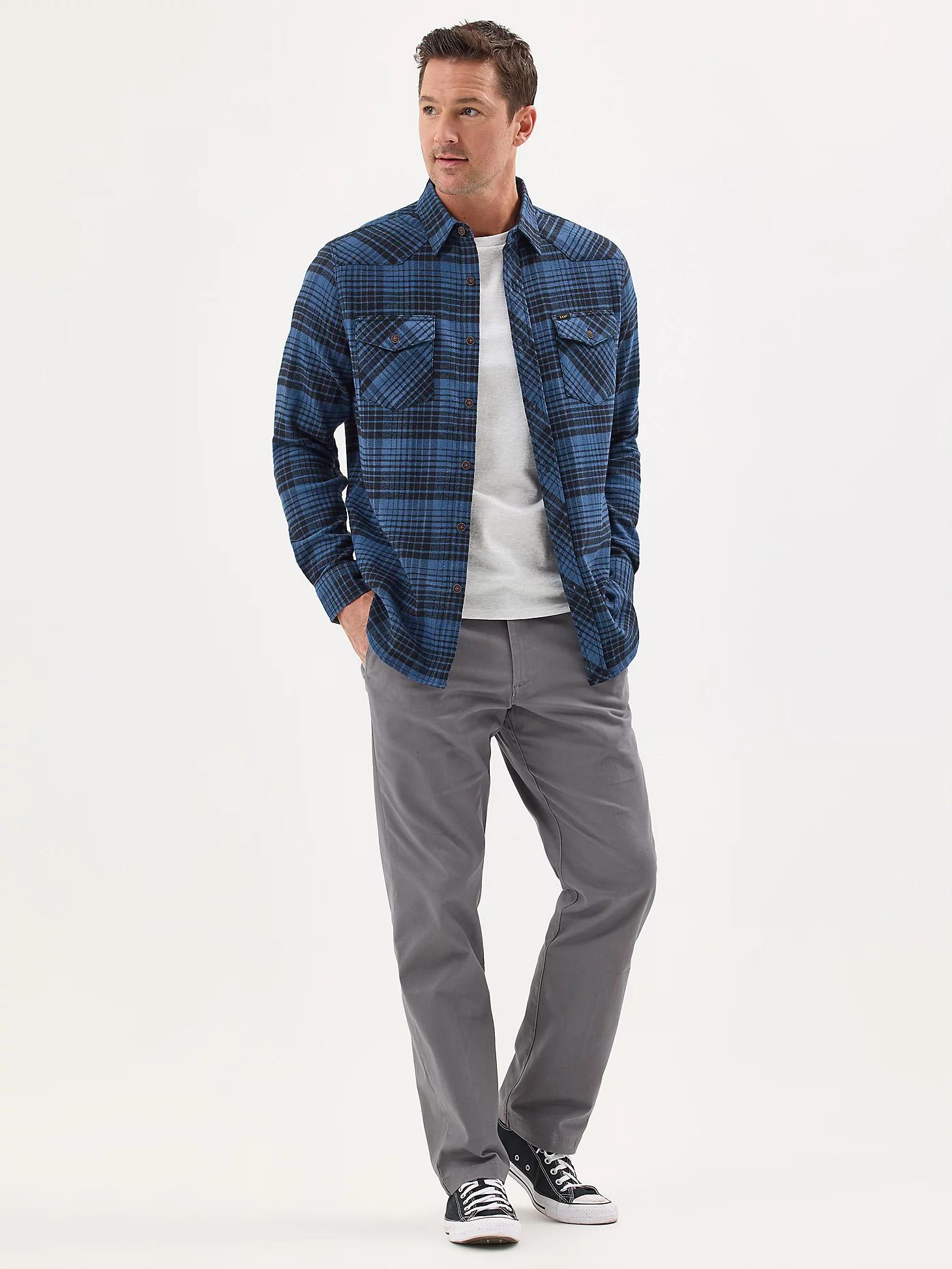 Men's Stretch Flannel Western Plaid Shirt | Men's Tops & Tees | Lee® Product Image