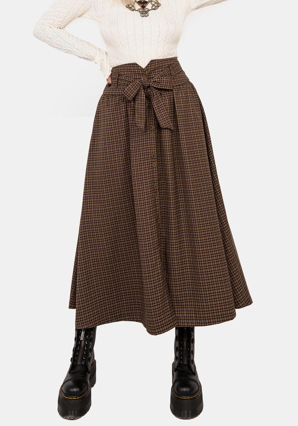 Sweetspire Check Tie Waist Midaxi Skirt Product Image
