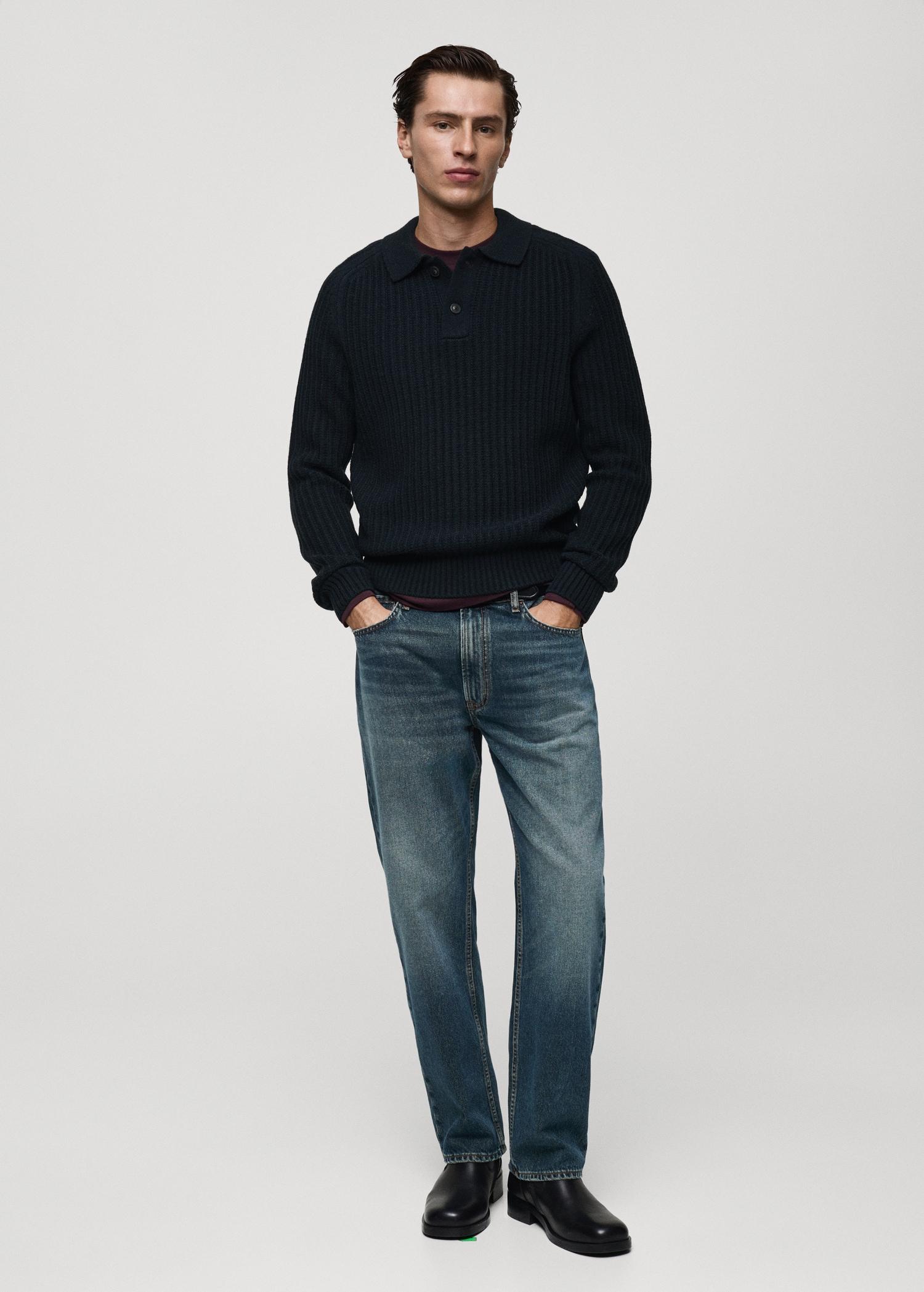 Ribbed polo-neck sweater - Men | MANGO USA Product Image