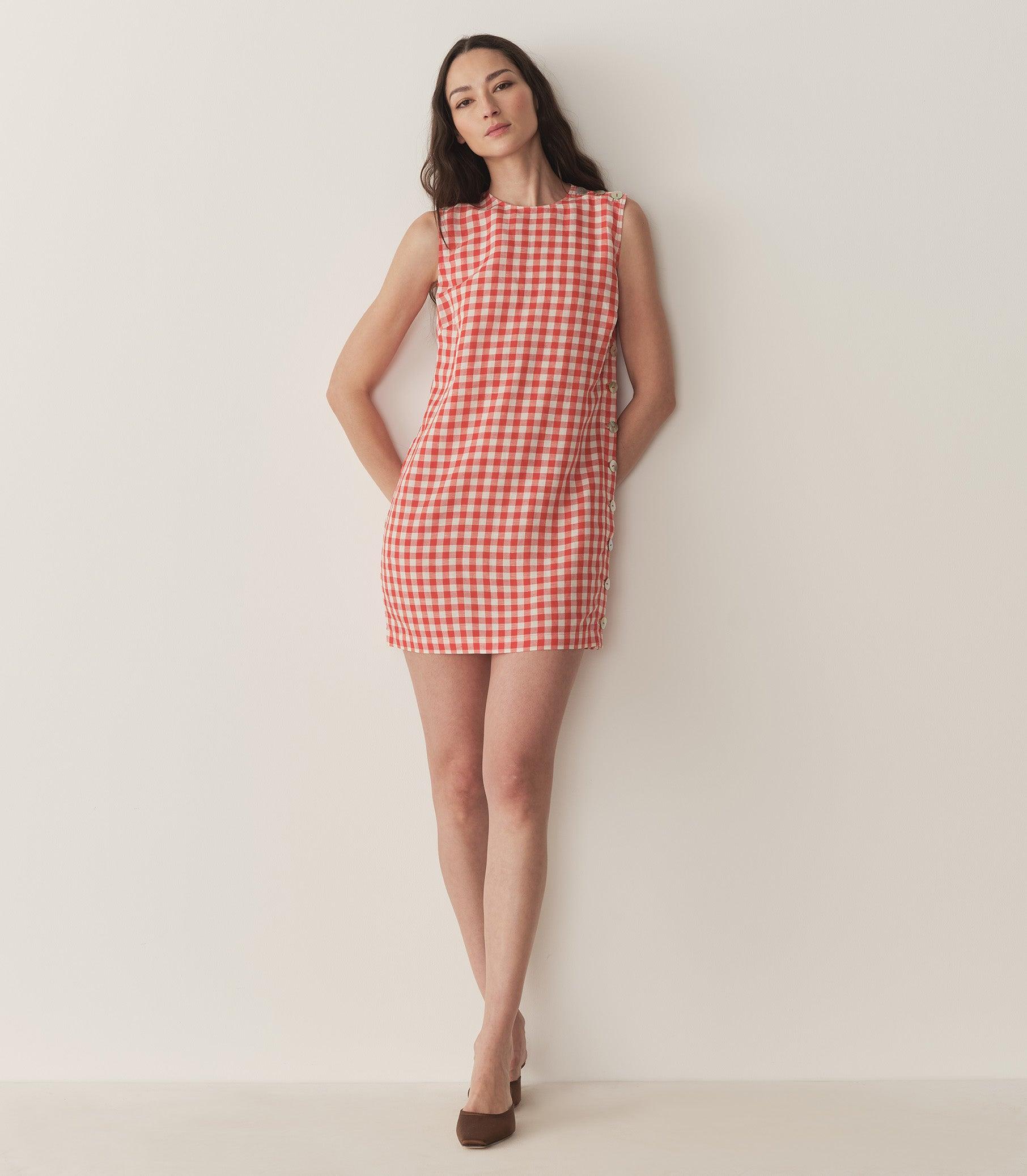 CORALIE DRESS -- SCARLET MARILYN GINGHAM Product Image