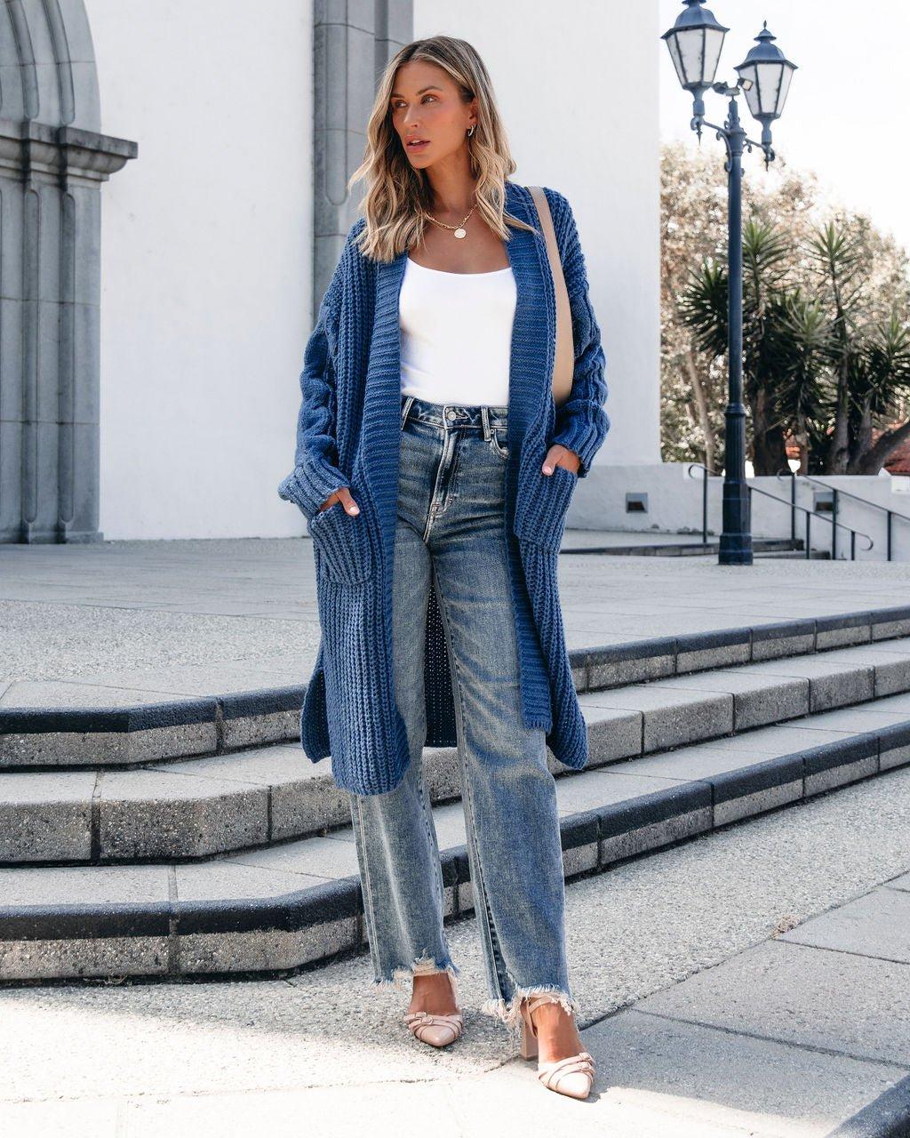 Muse By Magnolia Blue Chunky Duster Cardigan - FINAL SALE Female Product Image