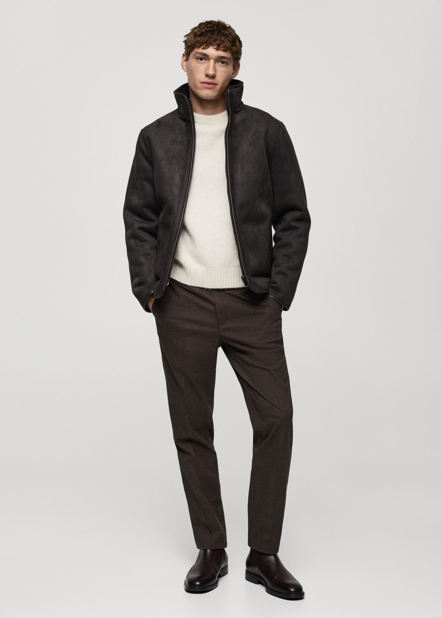 Micro-houndstooth flannel pants - Men | MANGO USA Product Image