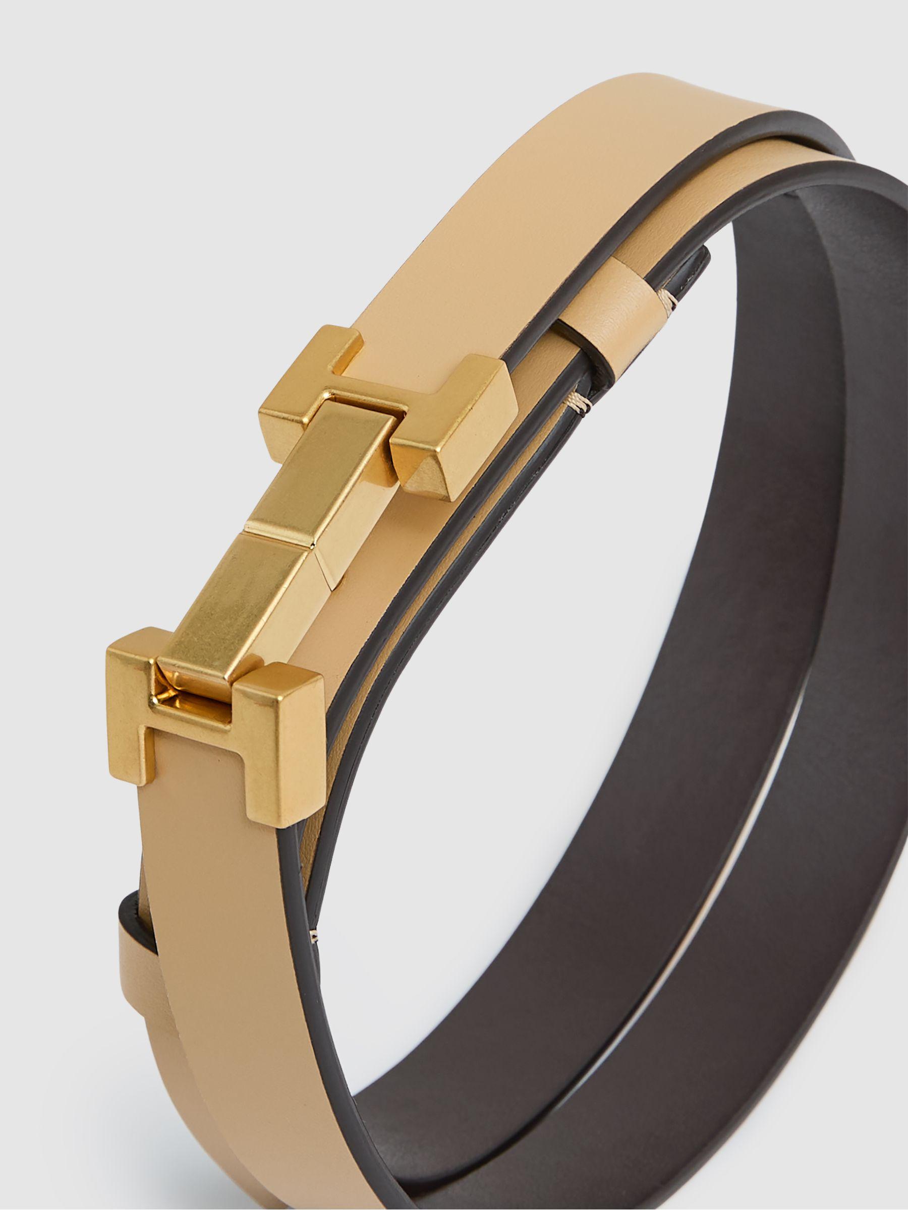 Leather Square Hinge Belt in Neutral Product Image