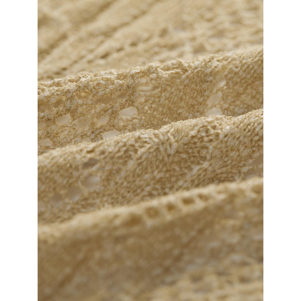 Plus Size Solid Fringe Trim Geometric Eyelet Batwing Sleeve Cardigan Tan Women Casual Loose Long Sleeve Dailywear Cardigans BloomChic 22-24/3X Product Image