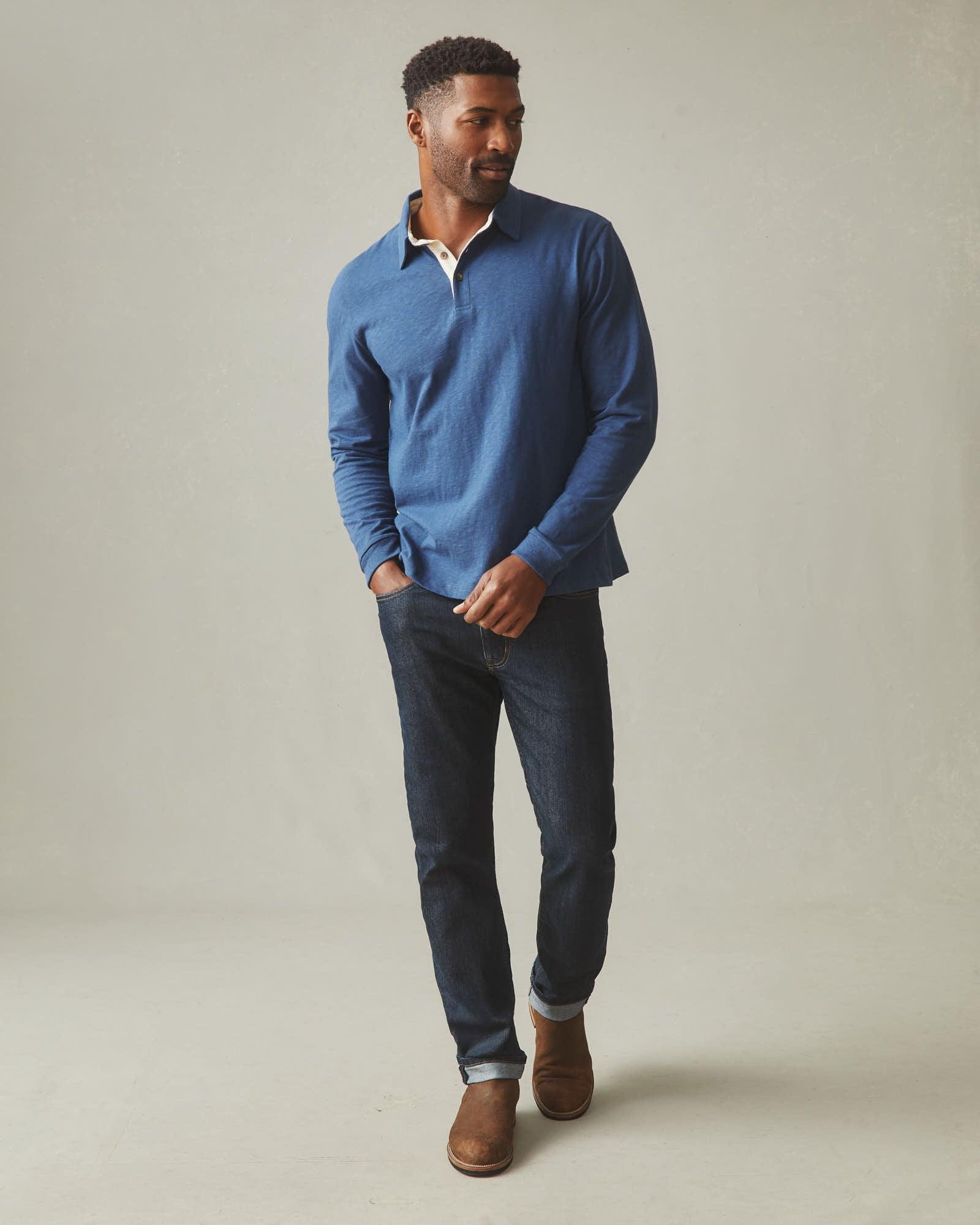 Men's Premium Slub Long Sleeve Polo - Marine Navy Product Image