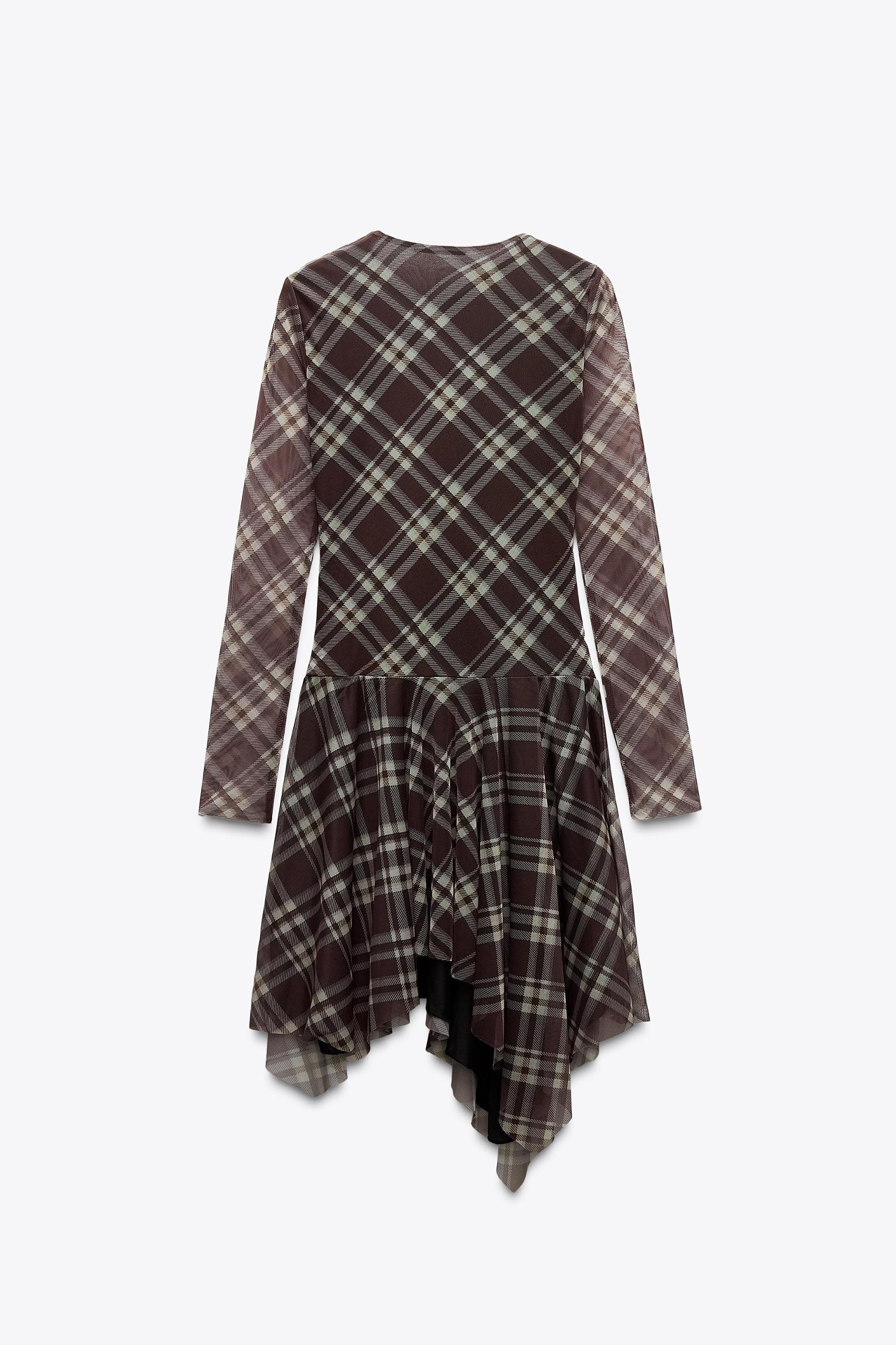 PLAID DRAPED TULLE DRESS Product Image