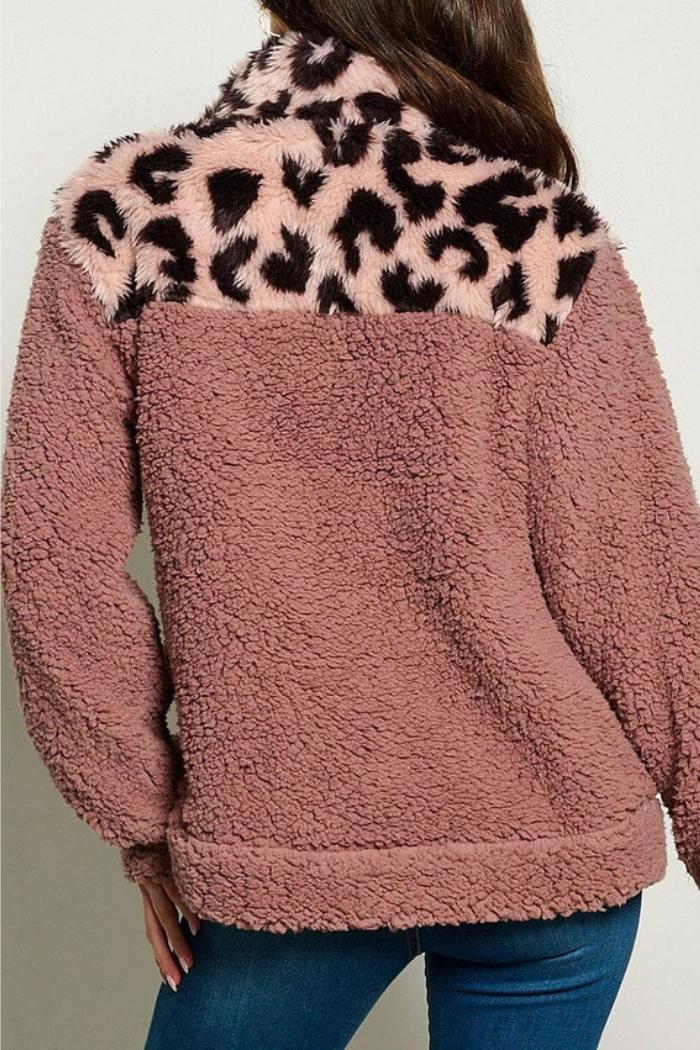 Pockets Zip Up Animal Print Sherpa Jacket Product Image