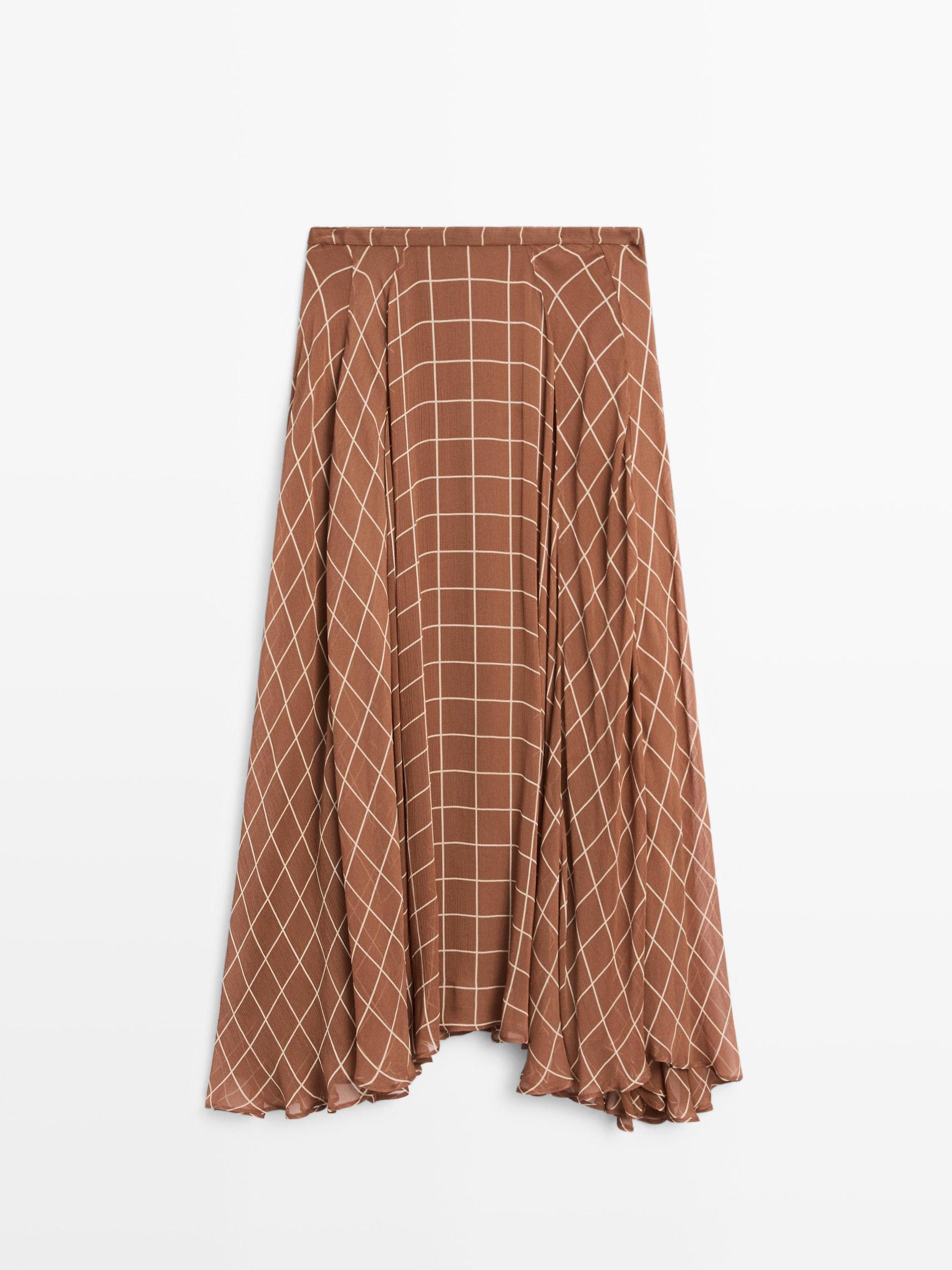 Long flowing skirt with checked detail Product Image