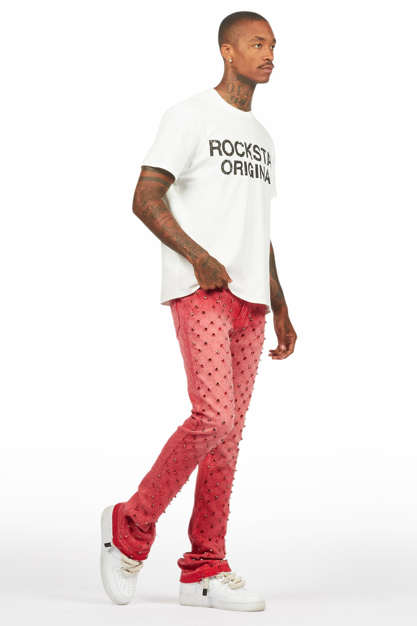 Glit Red Rhinestone Stacked Flare Jean Male Product Image