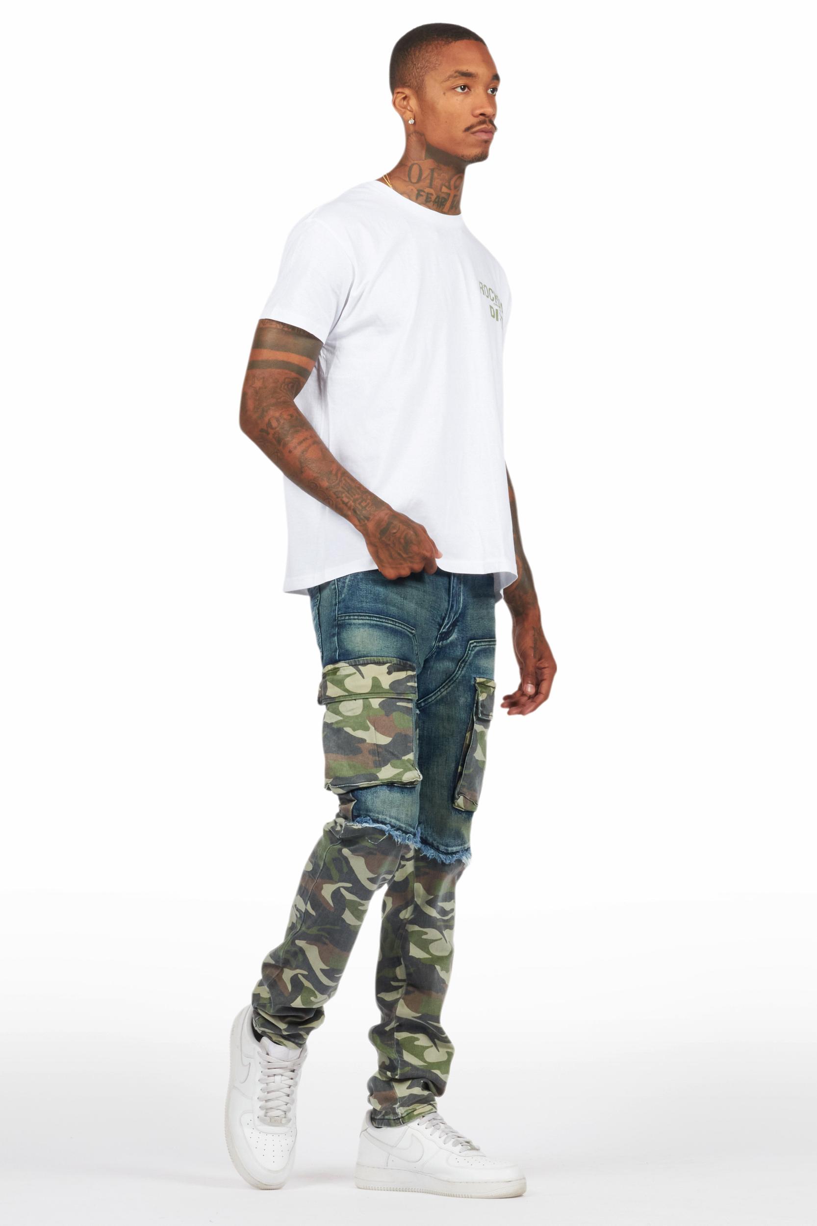 Lake White/Green T-Shirt & Denka Dark Blue Slim Jean Bundle Male Product Image