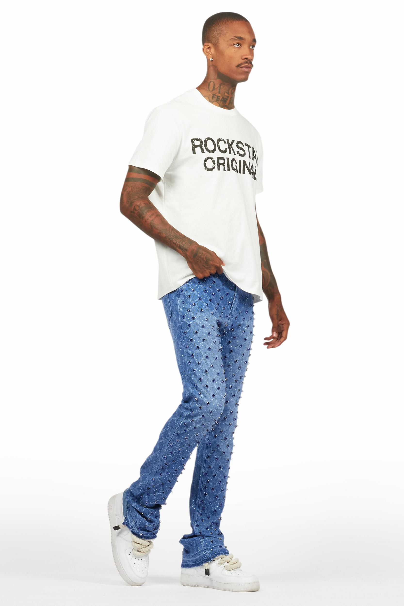 Glit Royal Blue Rhinestone Stacked Flare Jean Male Product Image