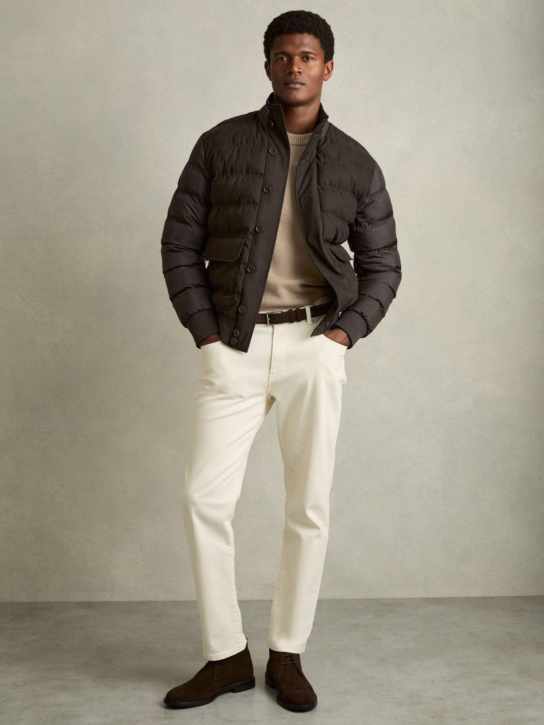 Patch-Pocket Quilted-Alcantara Jacket in Chocolate Brown Product Image