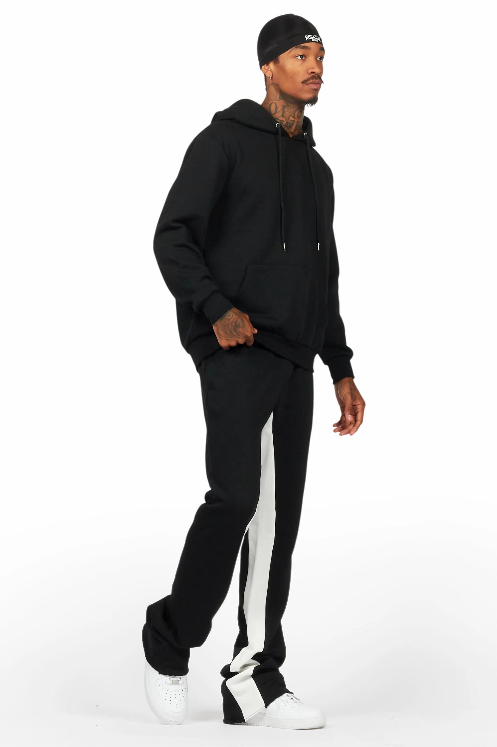 Basic Black/White Hoodie/Baggy Track Pant Set Male Product Image