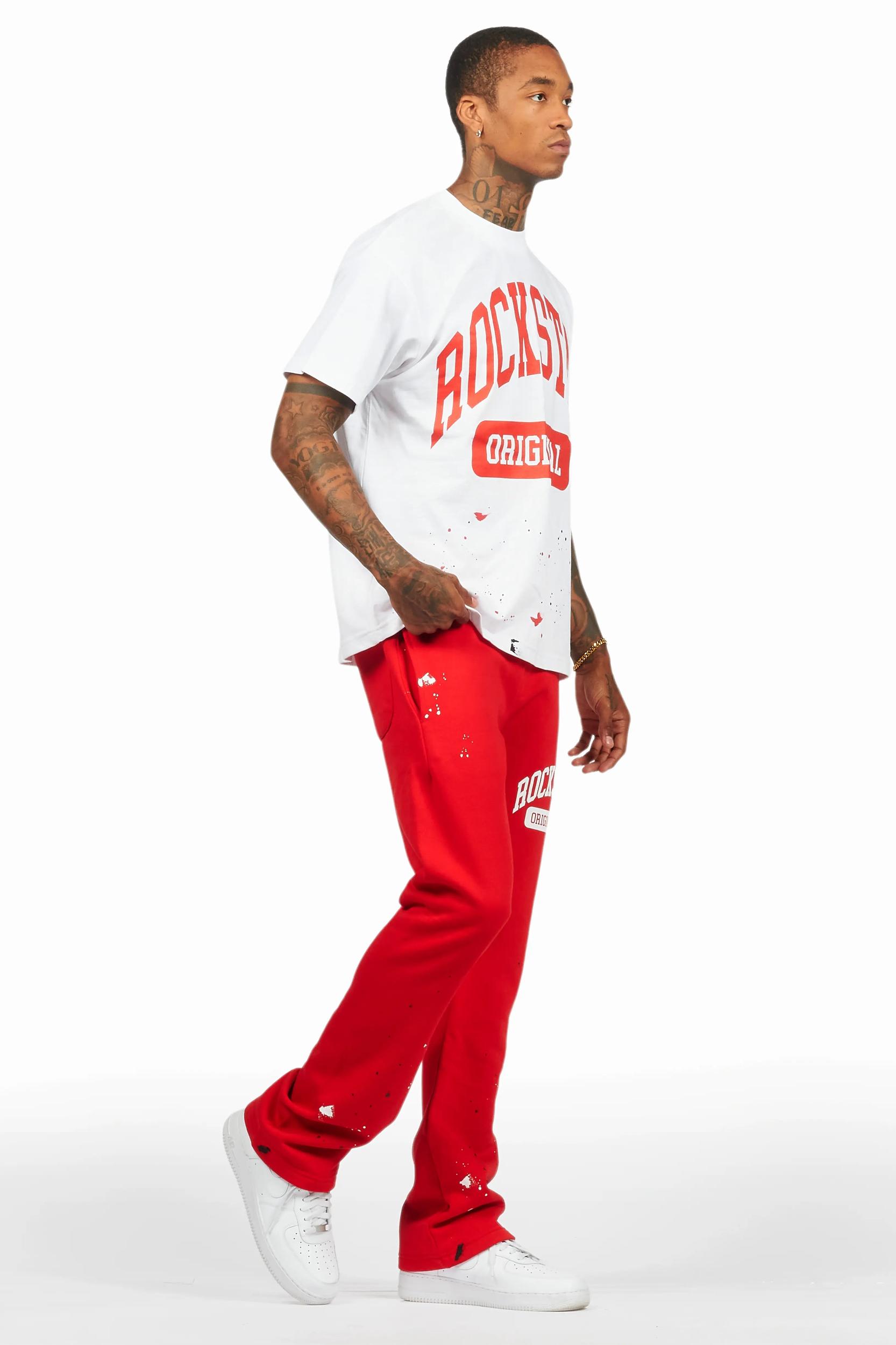 Rainer White/Red T-Shirt/Stacked Track Pant Set Male Product Image