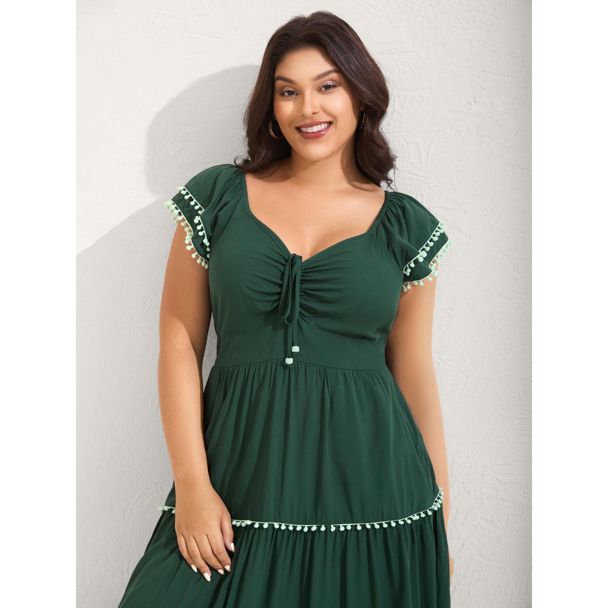 Plus Size Ruffled Sweetheart Neck Tiered Midi Dress DarkGreen Women Boho Heart neckline Sleeveless Curvy BloomChic 26/4X Product Image