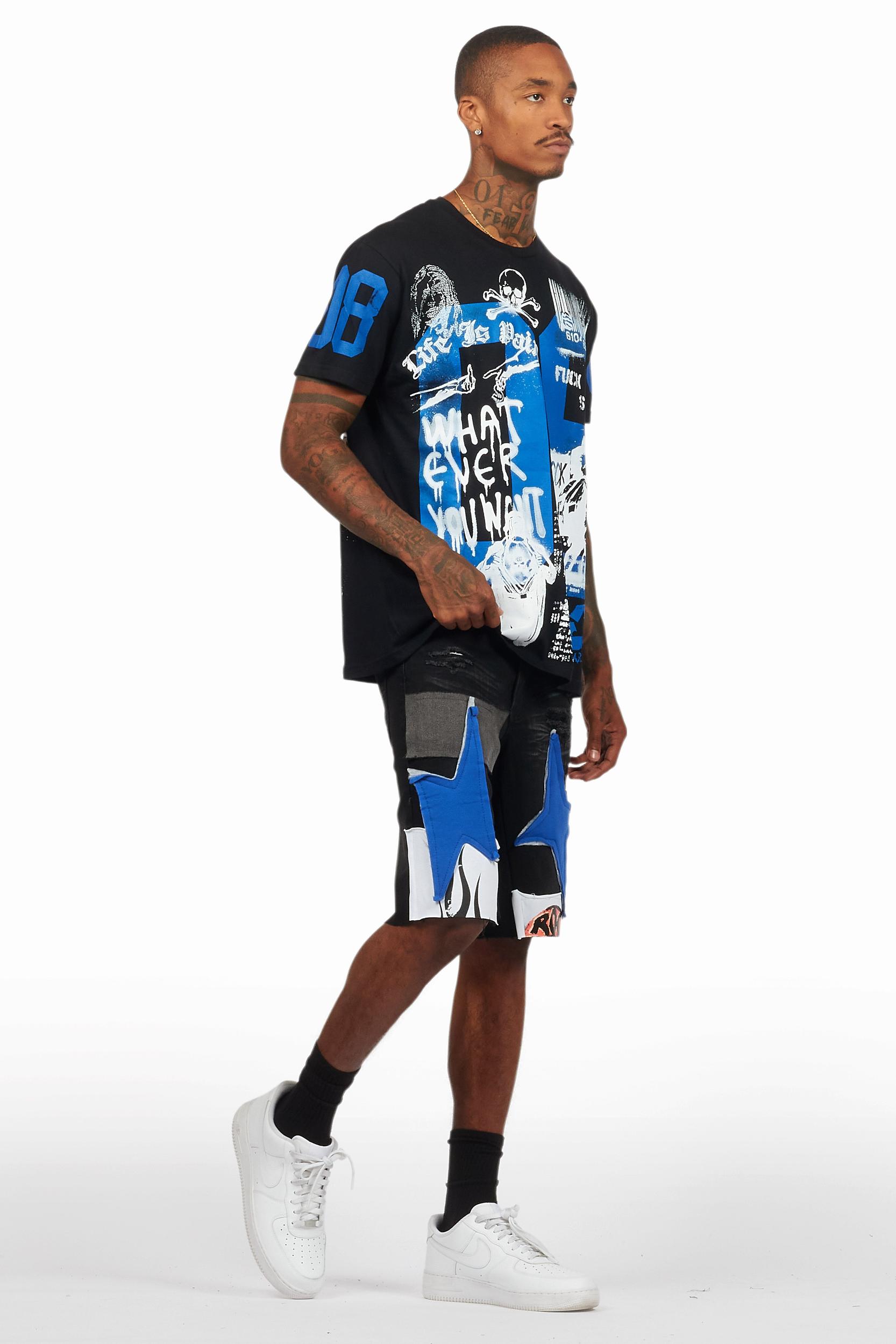 Grill Black/Blue T-Shirt/Denim Short Set Male Product Image