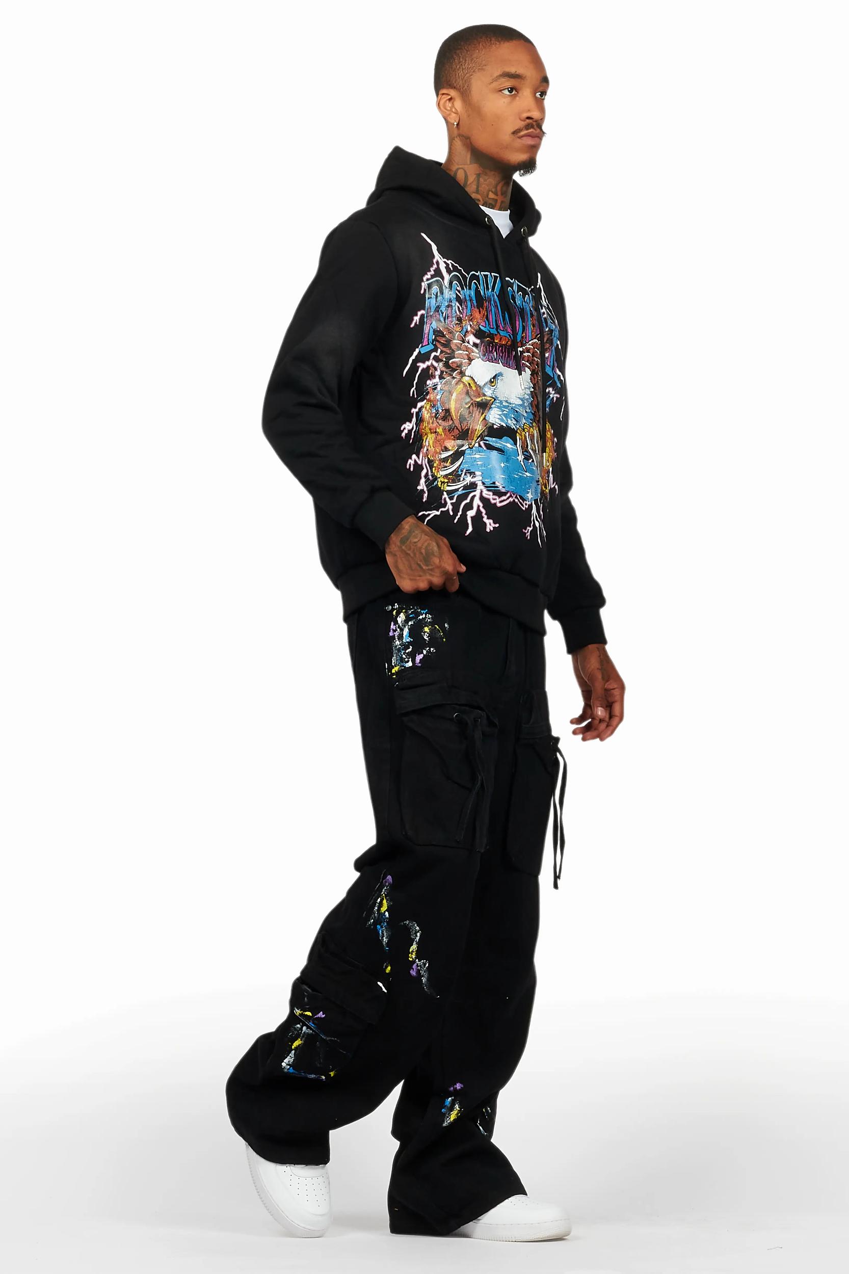 Darken Black Hoodie/Baggy Fit Cargo Jean Set Male Product Image