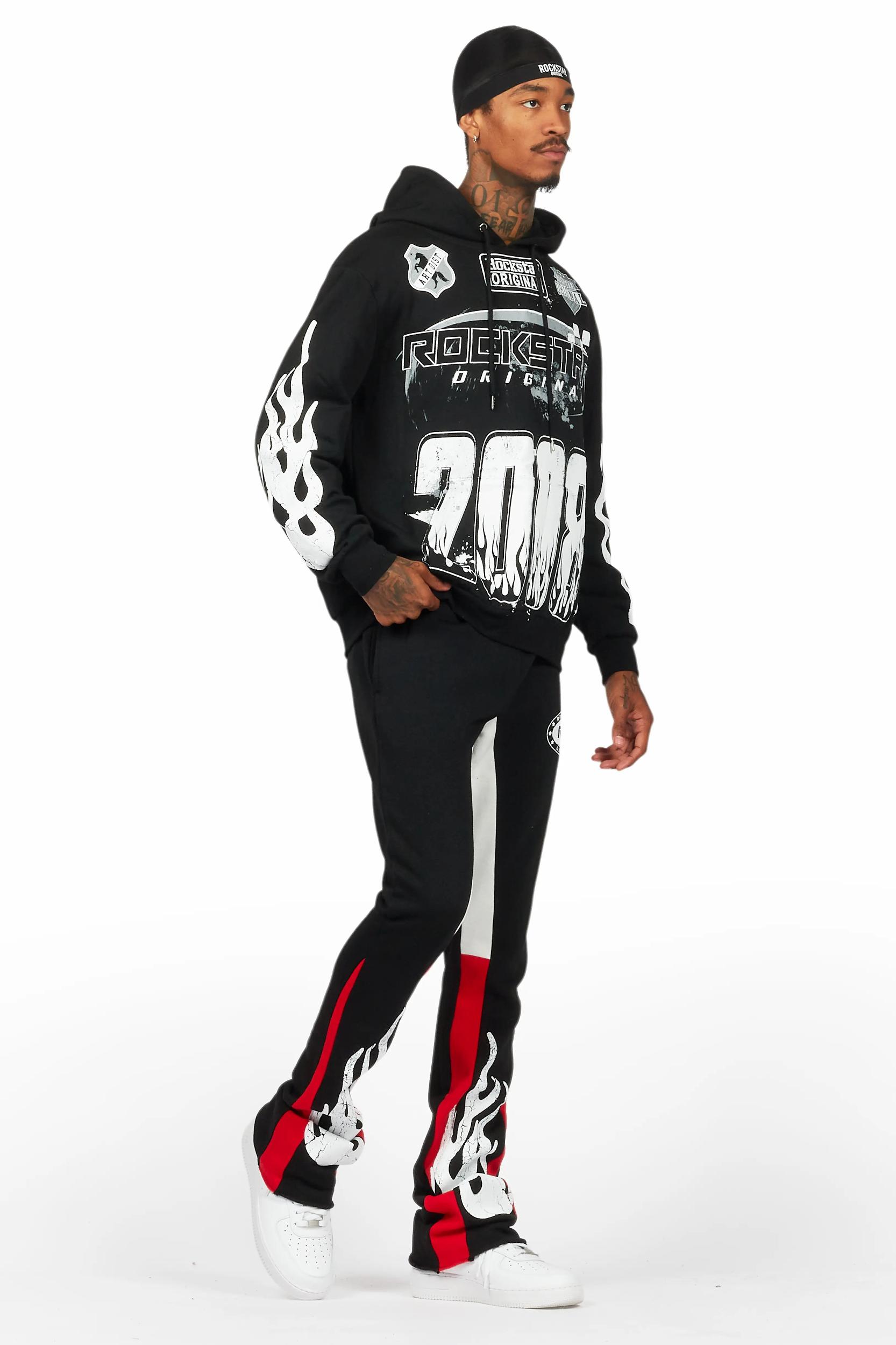 Amos Black/Red Hoodie/Stacked Flare Pant Set Male Product Image