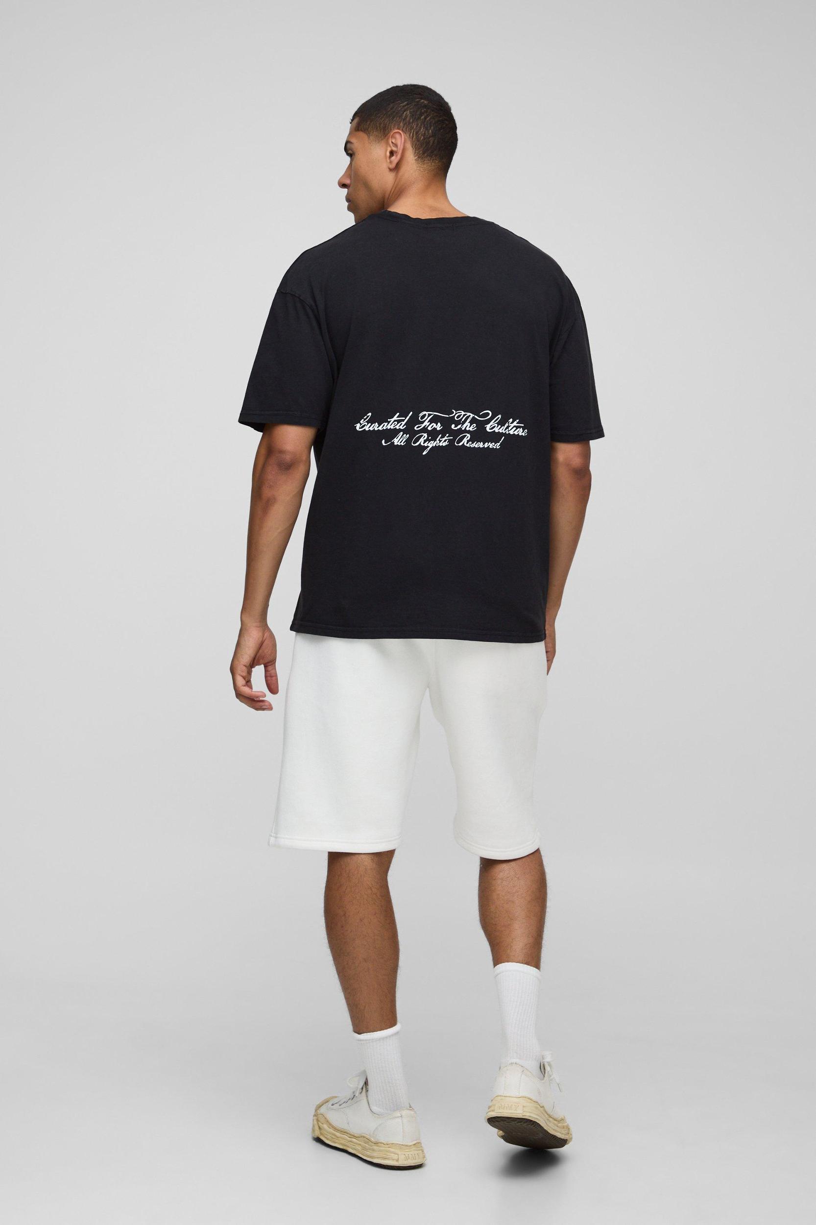 Black Oversized Washed Extended Neck Official Gothic Floral Printed T-Shirt | boohooMAN USA Product Image