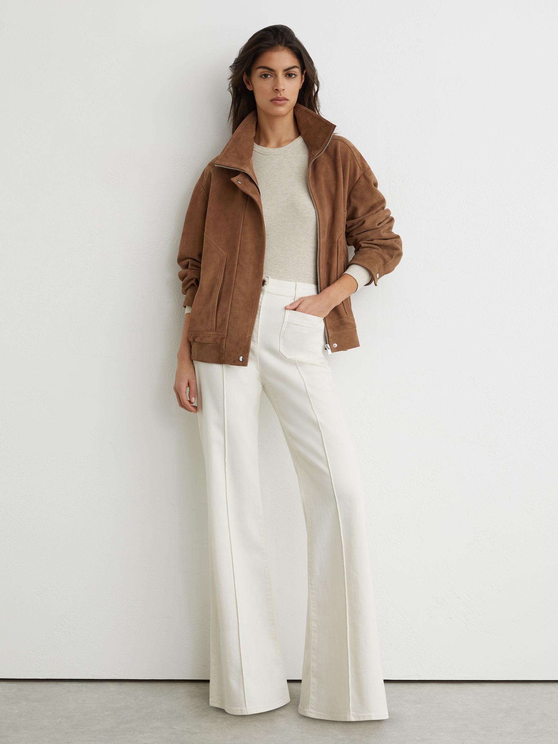 Petite Welt Pocket Flared Trousers in Tan Product Image