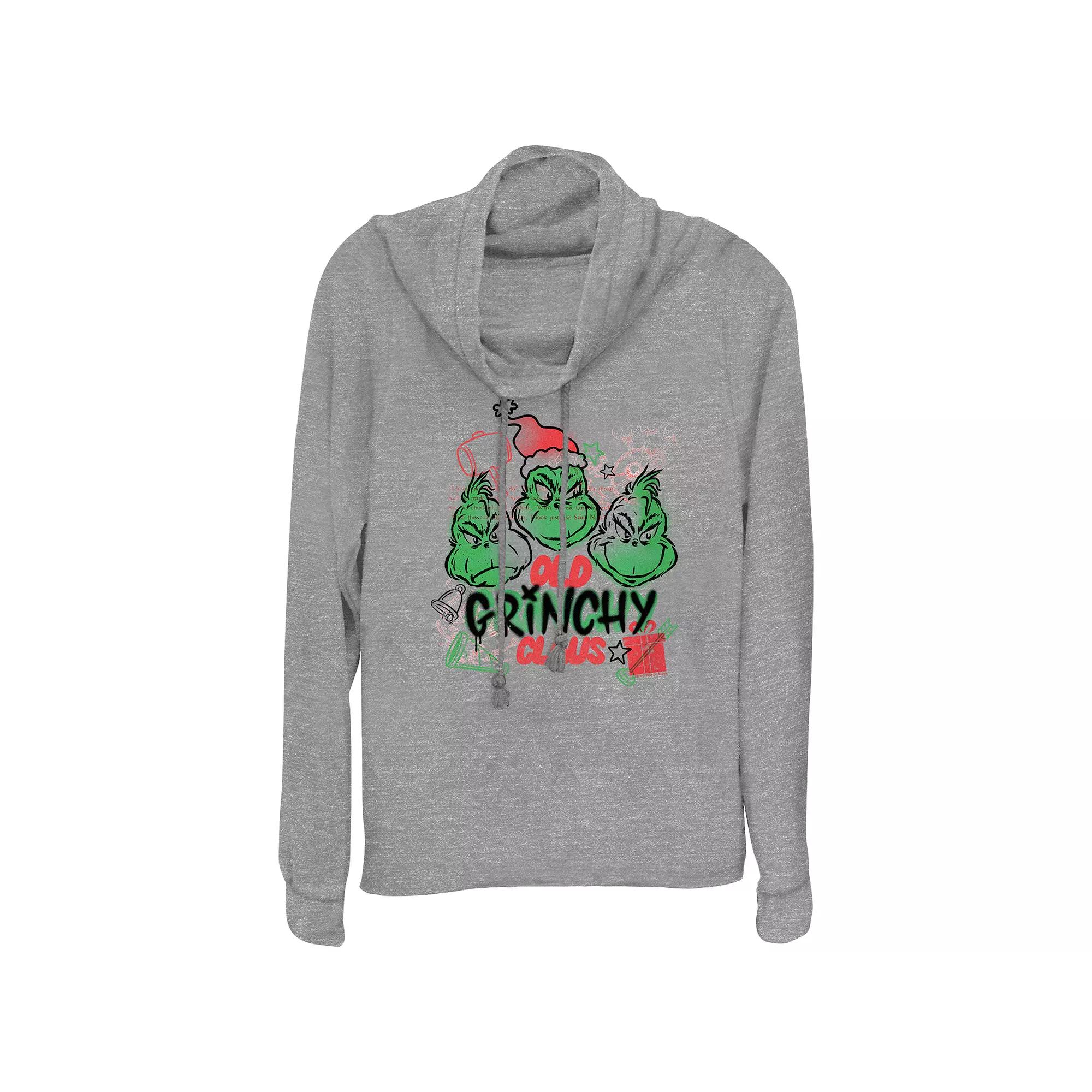 Women's Dr. Seuss Old Grinchy Claus Cowlneck Graphic Lightweight Long Sleeve,  Product Image