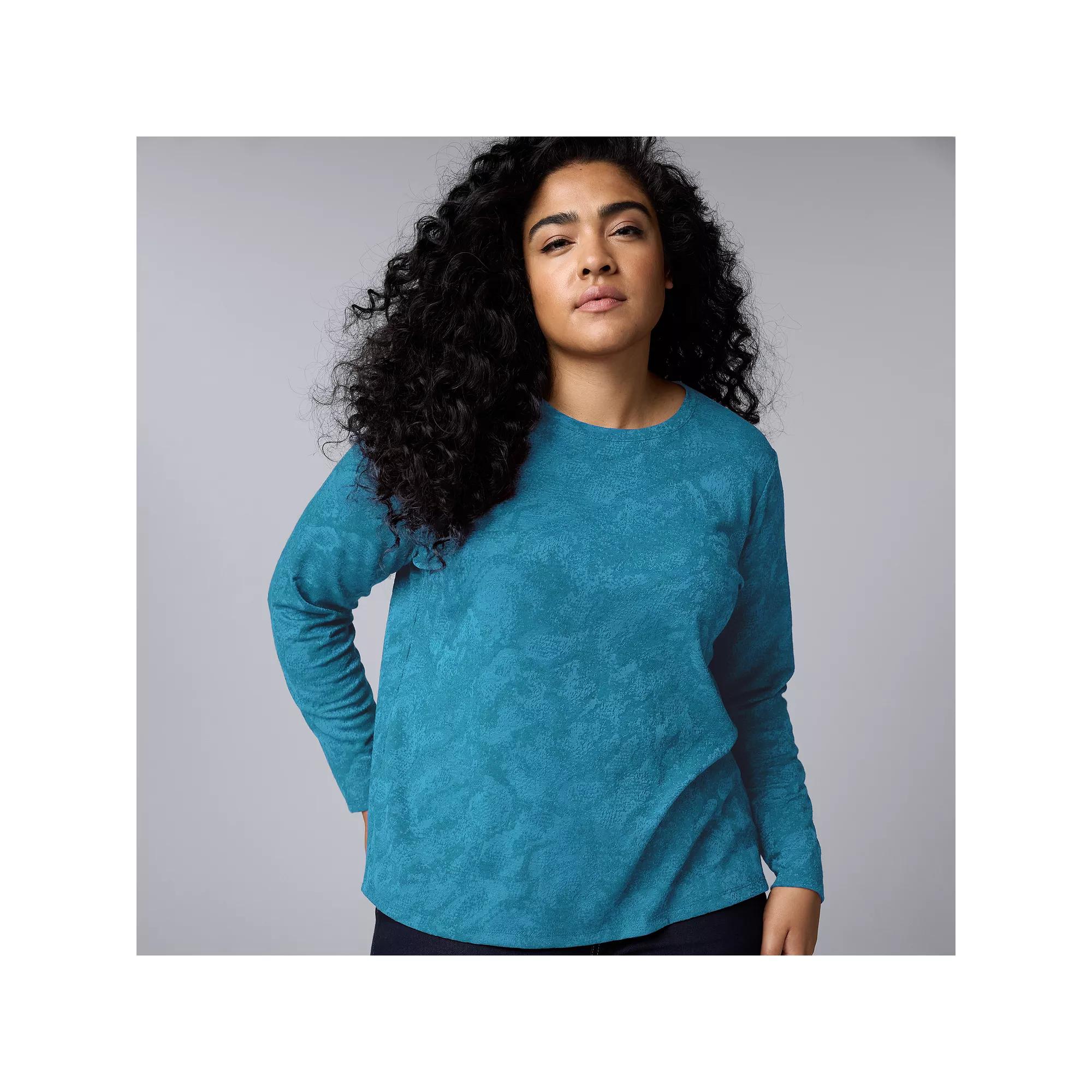 Plus Size Simply Vera Vera Wang Long Sleeve Crewneck T-Shirt, Women's, Size: 4XL, Paradise Peacock Product Image