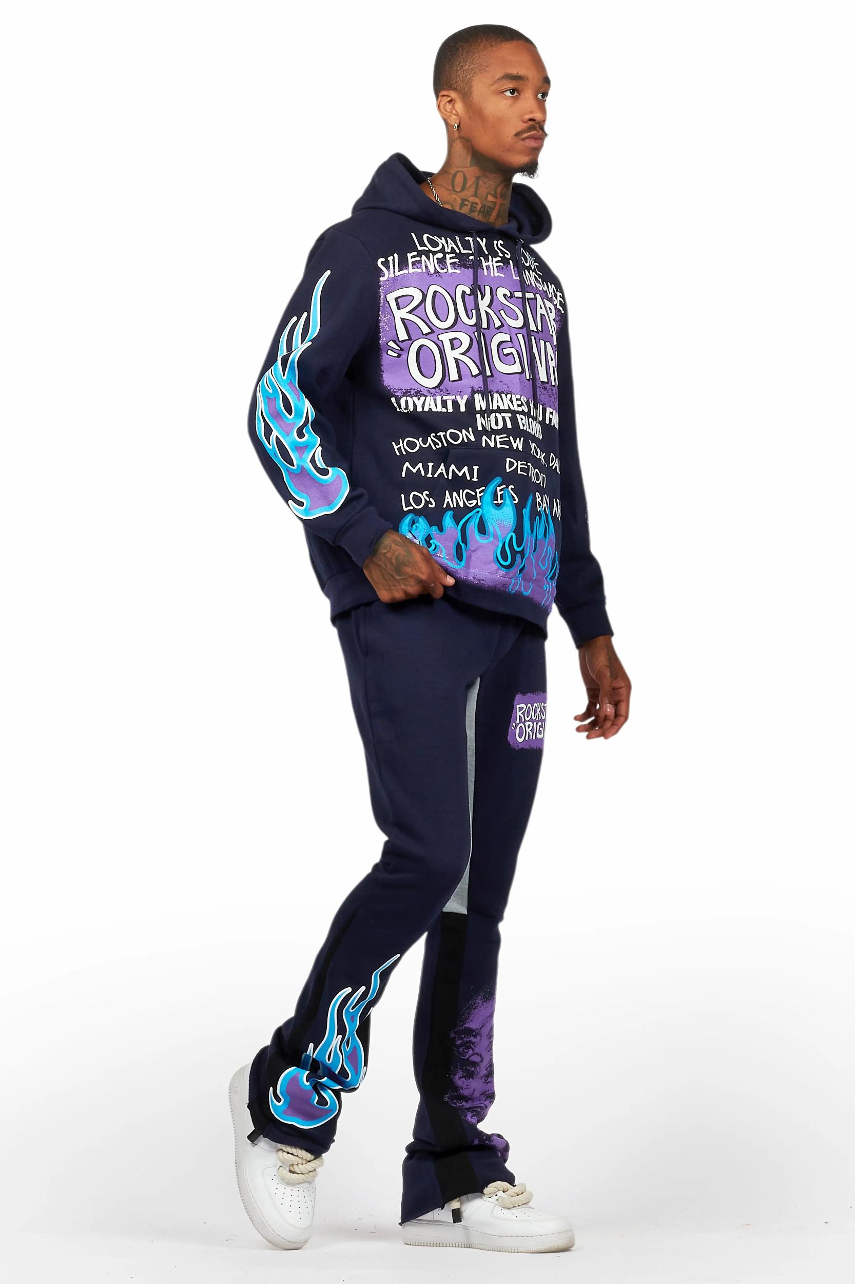 Beno Navy Stacked Flare Hoodie Track Set Male Product Image