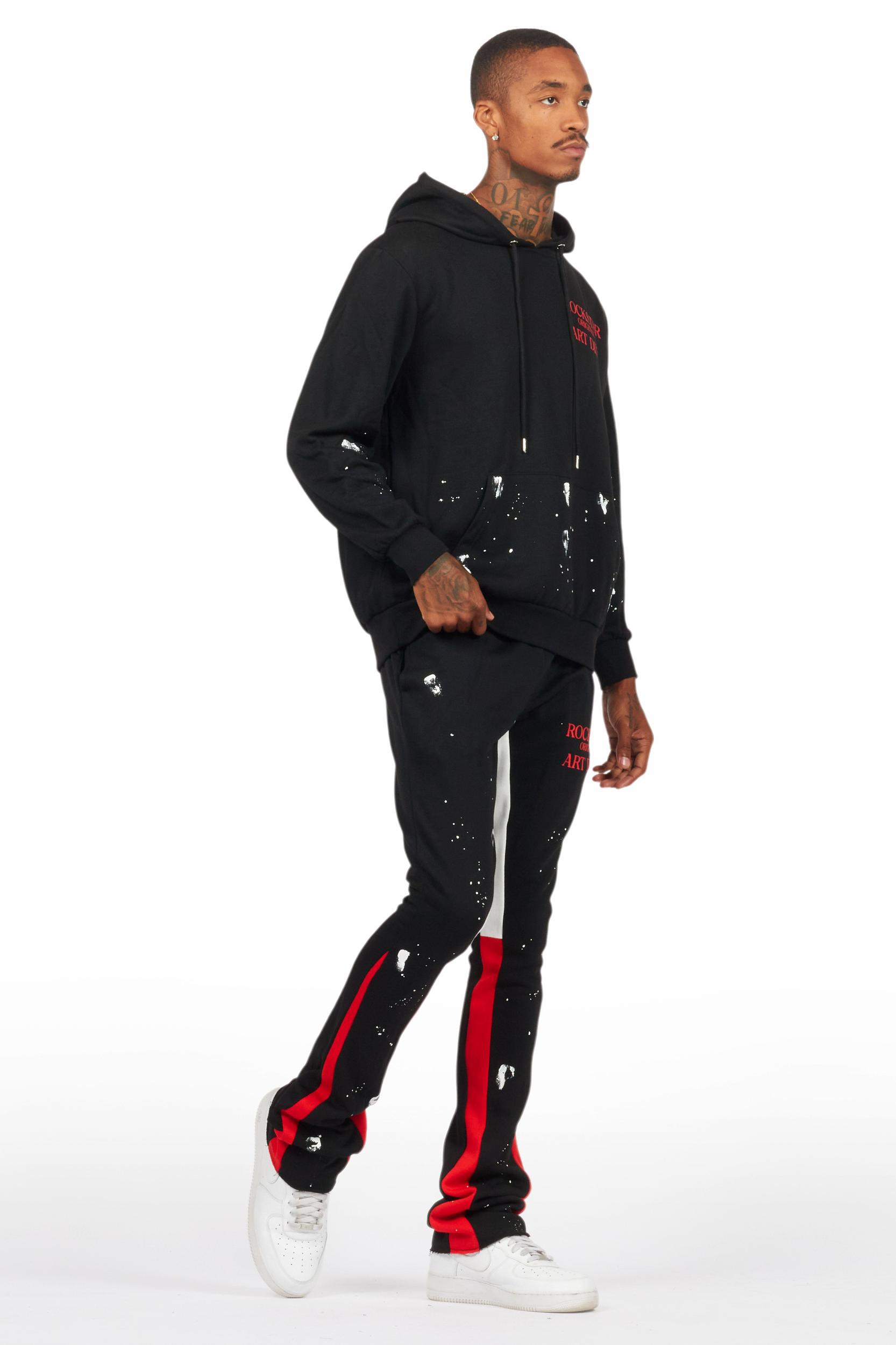 Raffer Black/Bright Red Hoodie/Stacked Flare Pant Set Male Product Image