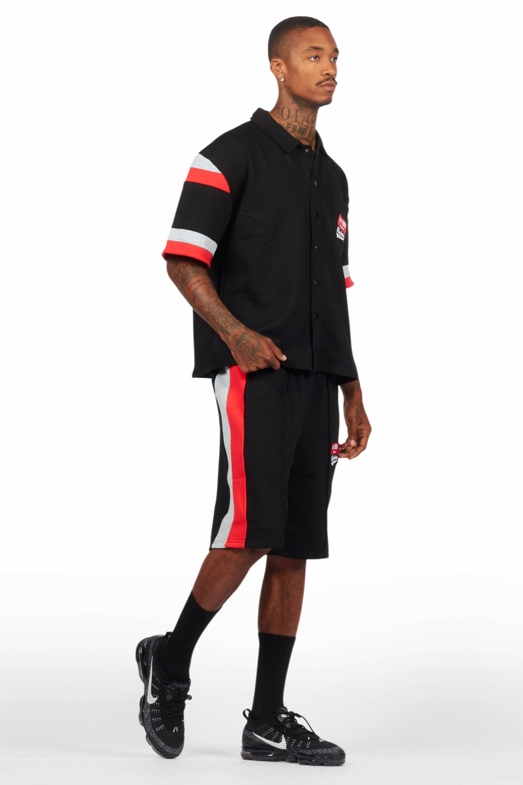 Zavid Black Button Up T-Shirt/Short Set Male Product Image