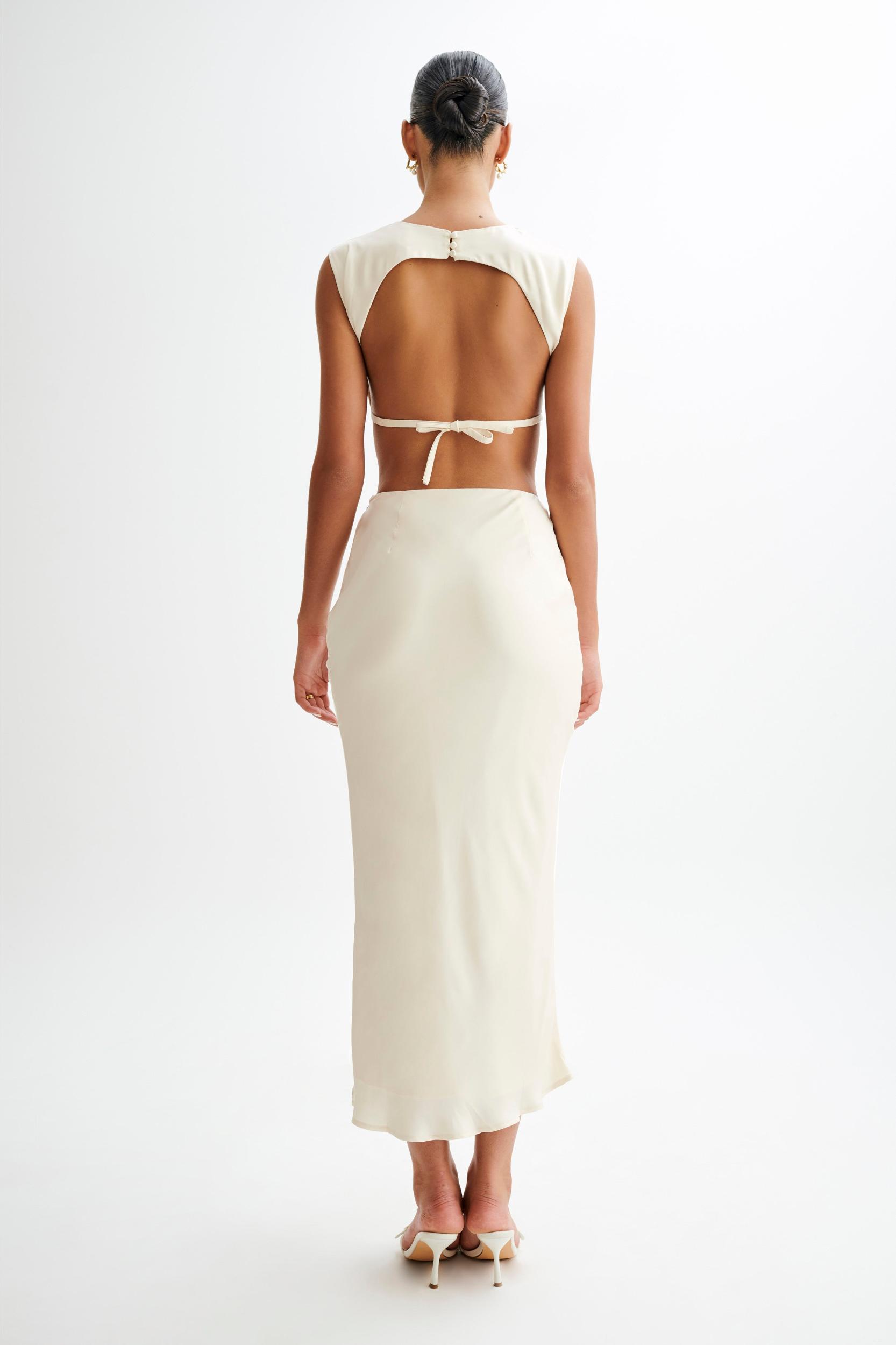 Viviana Satin Sleeveless Crop Top - Ivory Product Image