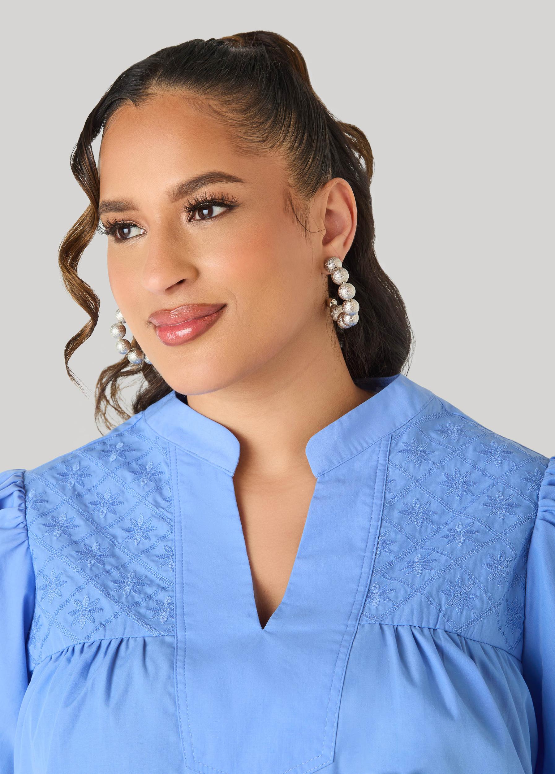 Puff Sleeve Embroidered Top Product Image