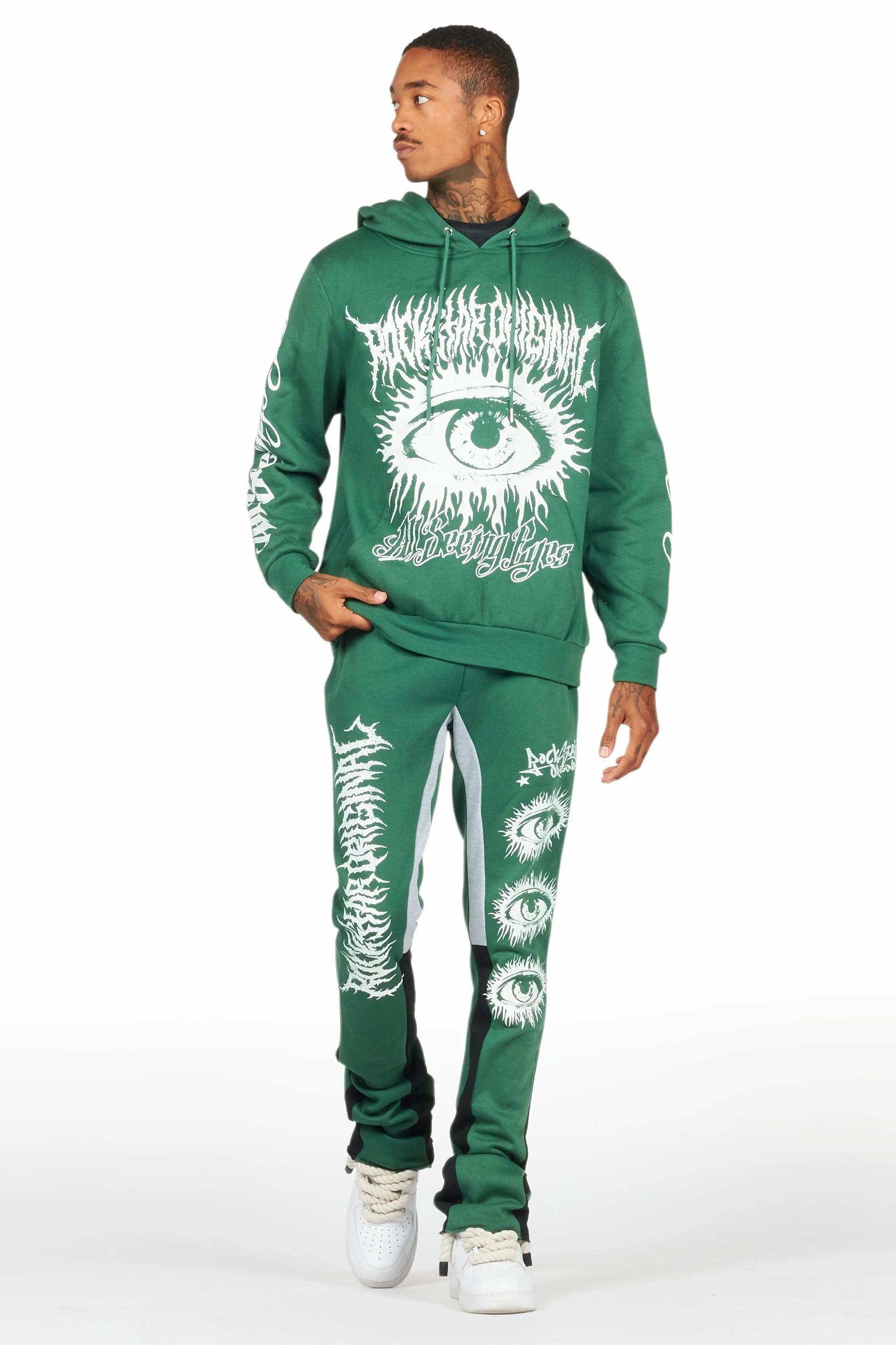 All Seeing Eyes Dark Green Stacked Flare Track Pant Set Male Product Image
