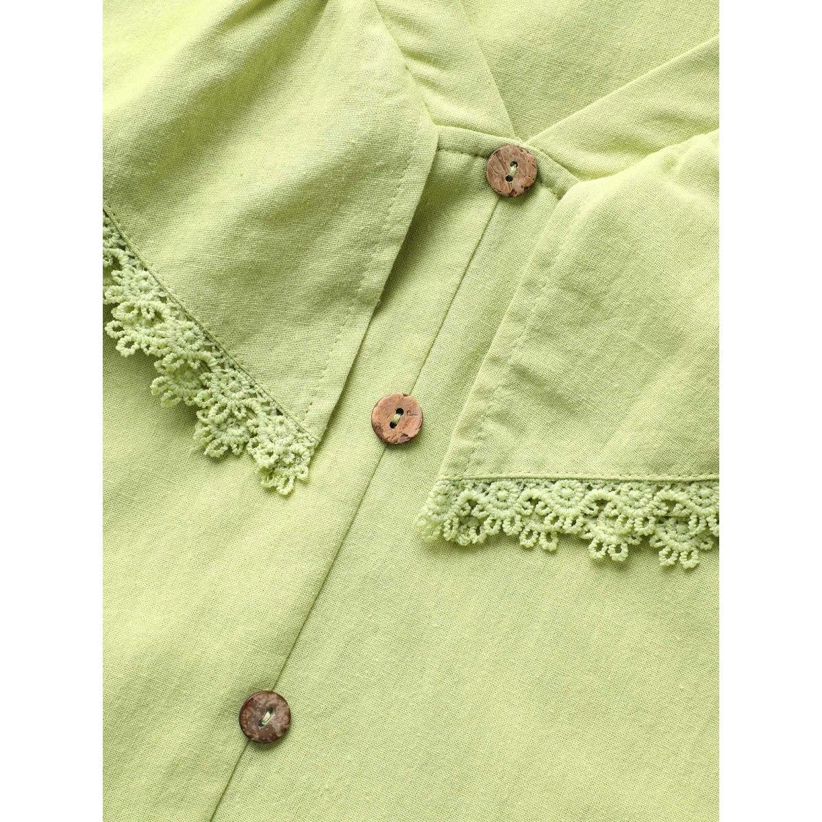 Plus Size Lace Patchwork Button Detail Tiered Ruffles Dress LightGreen Women Casual Woven ribbon&lace trim V-neck Sleeveless Curvy BloomChic 14-16/1X Product Image