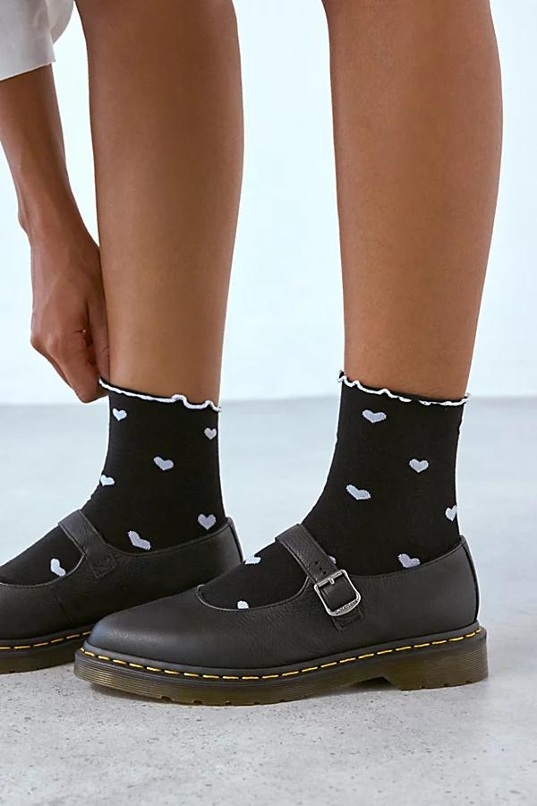 Heart Allover Print Lettuce Edge Crew Sock Womens at Urban Outfitters Product Image