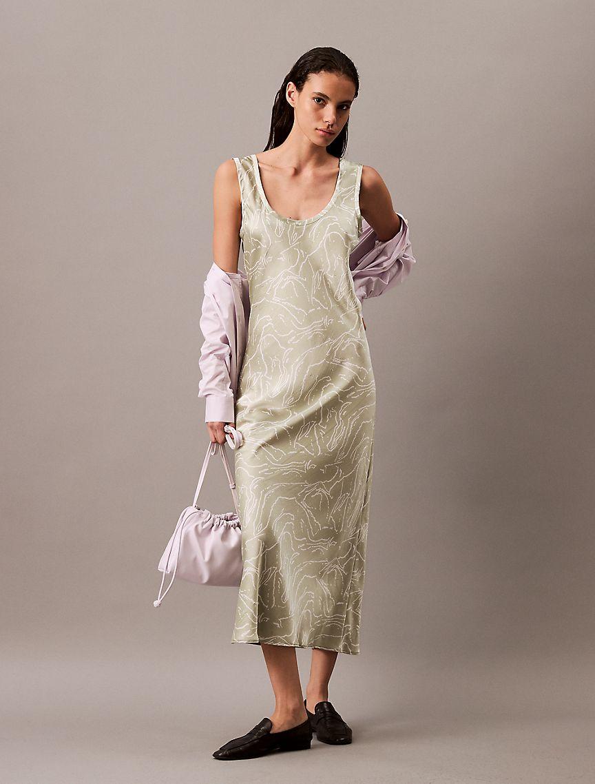 Crushed Satin Print Midi Dress Product Image