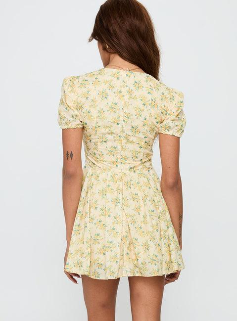 Ethelyn Mini Dress Yellow Floral Product Image